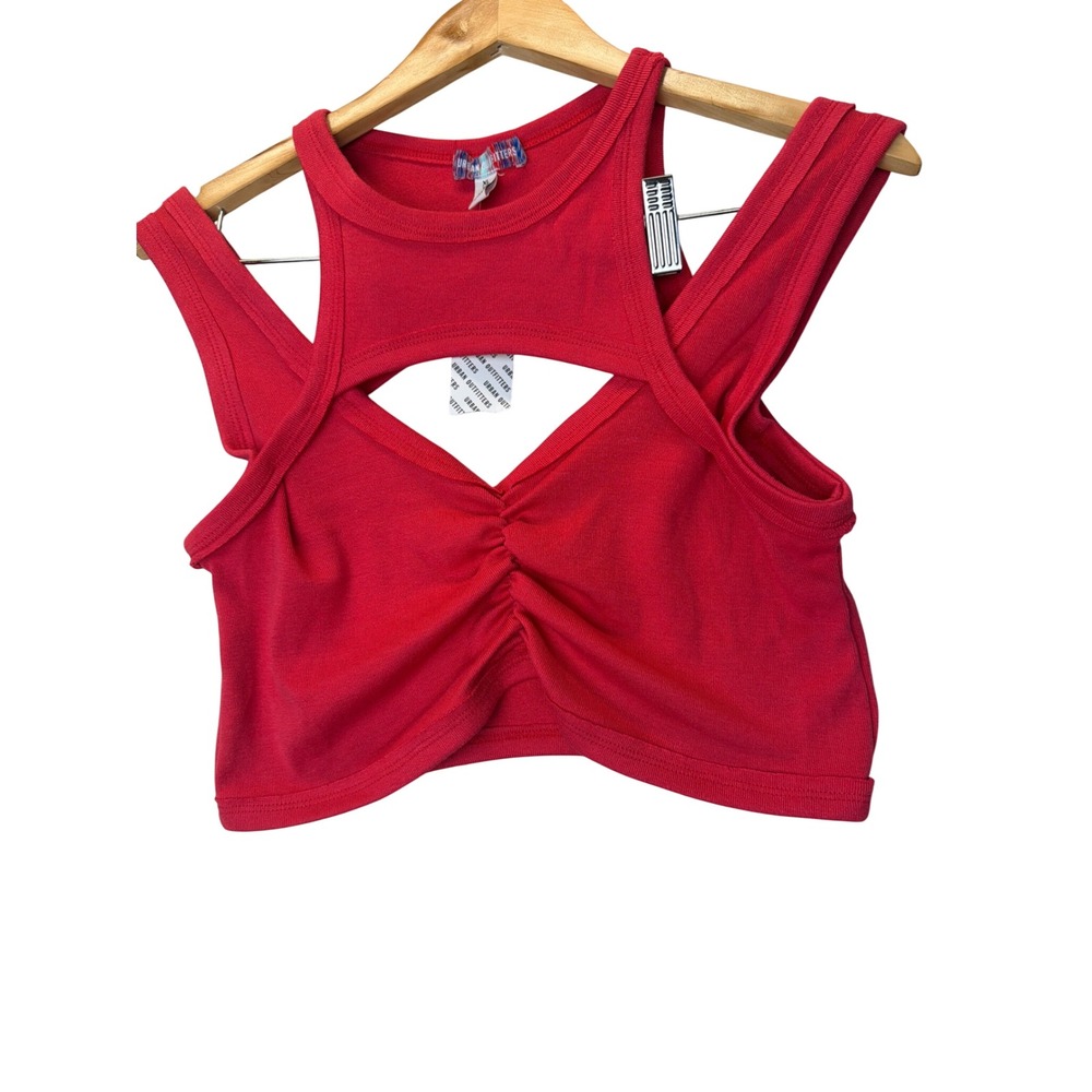Urban Outfitters Red Ribbed Knit Layered Cutout Crop Top Y2K Streetwear Size XL